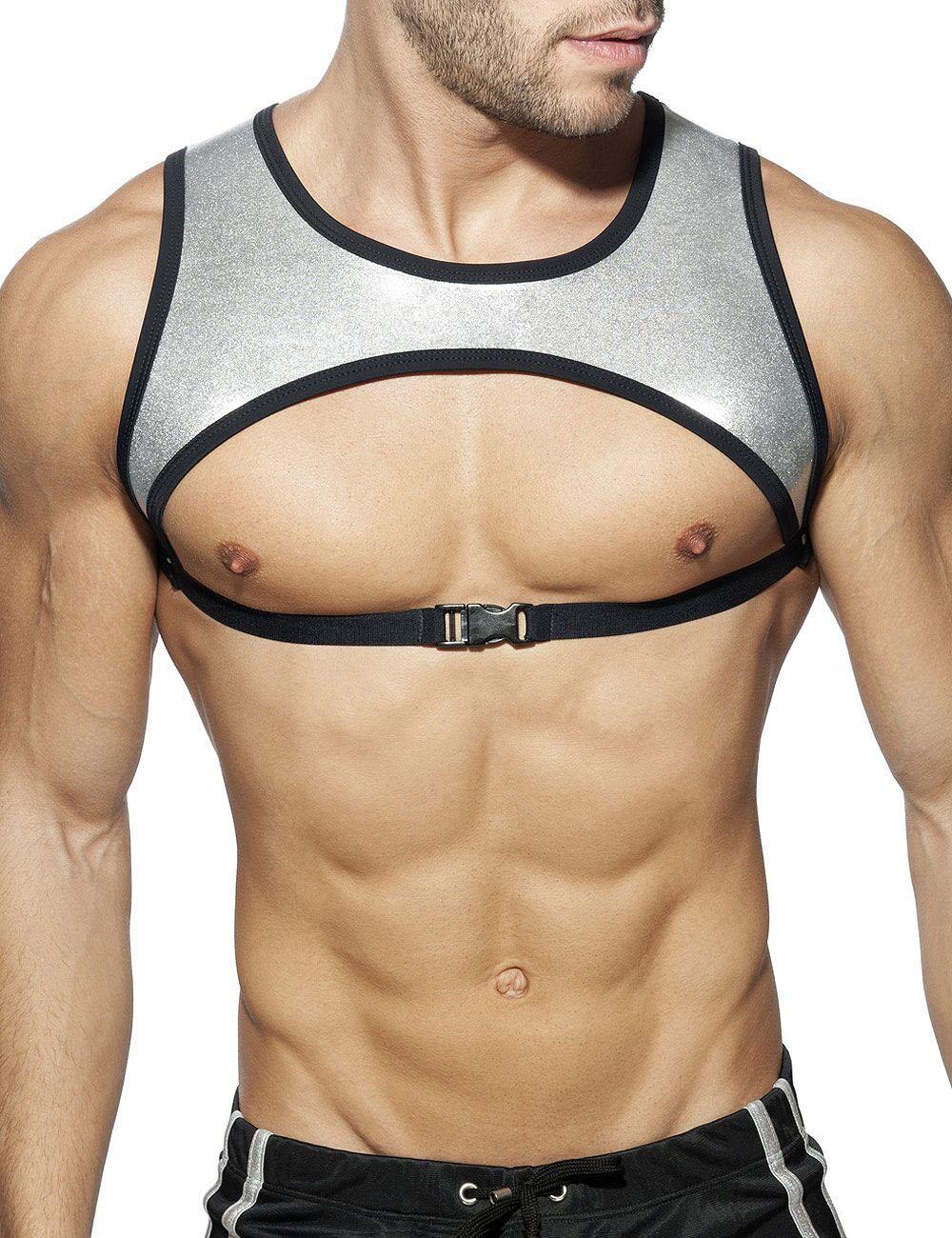 Men's JOCKMAIL JM998 - Open Front Full Back Shiny Gold/Silver Harness