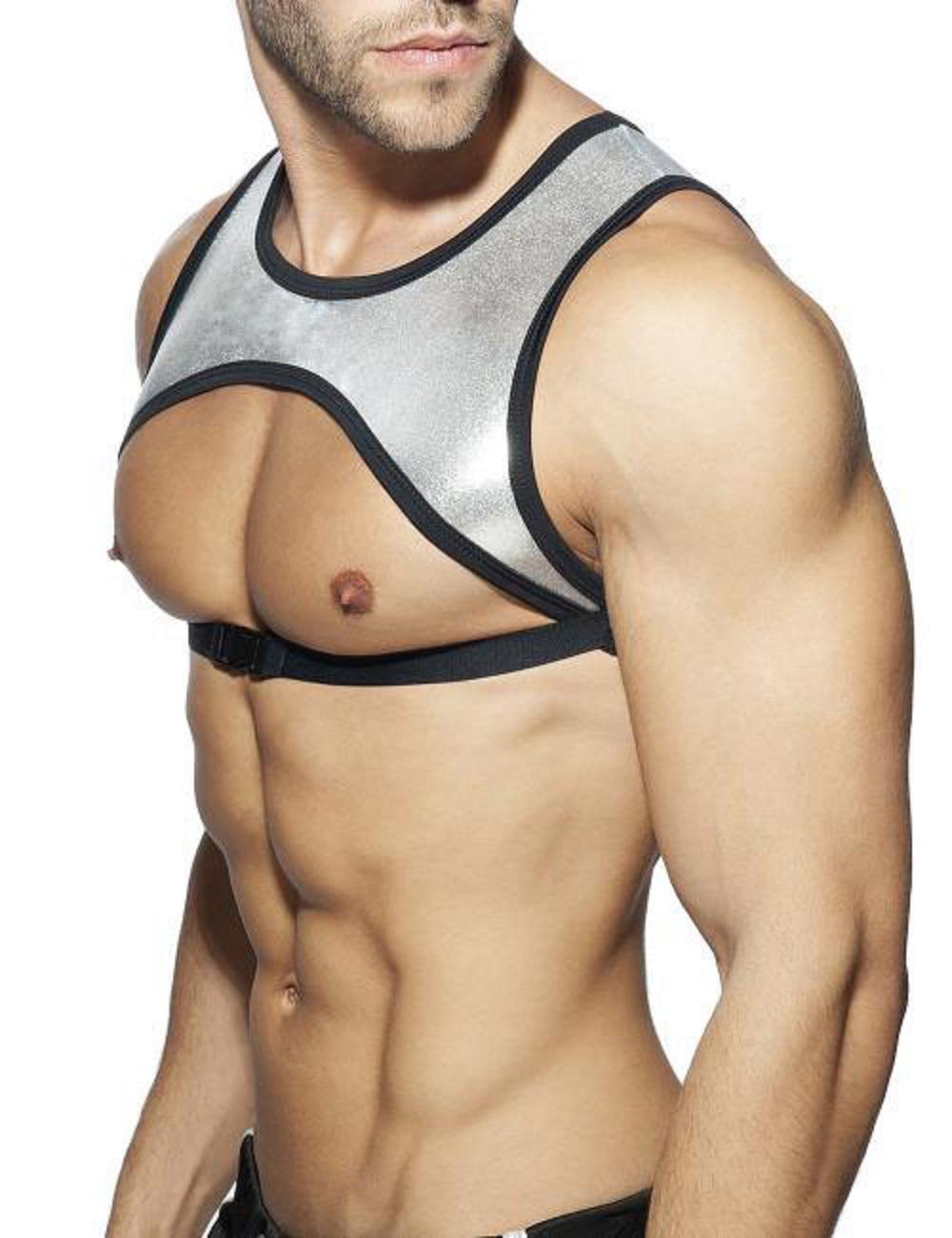 Men's JOCKMAIL JM998 - Open Front Full Back Shiny Gold/Silver Harness