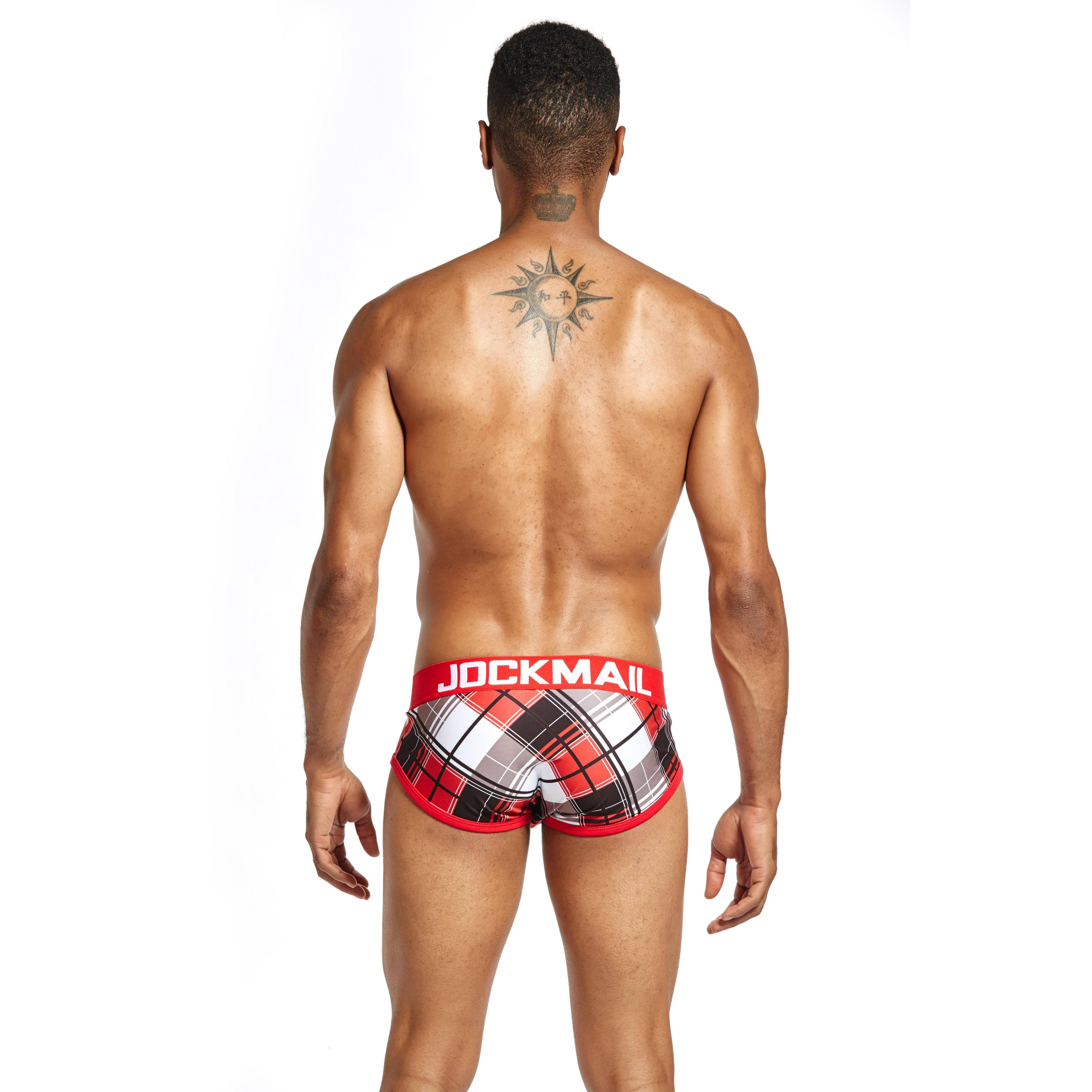 Men's JOCKMAIL JM327 Brief - Aqua - Red - JOCKMAIL