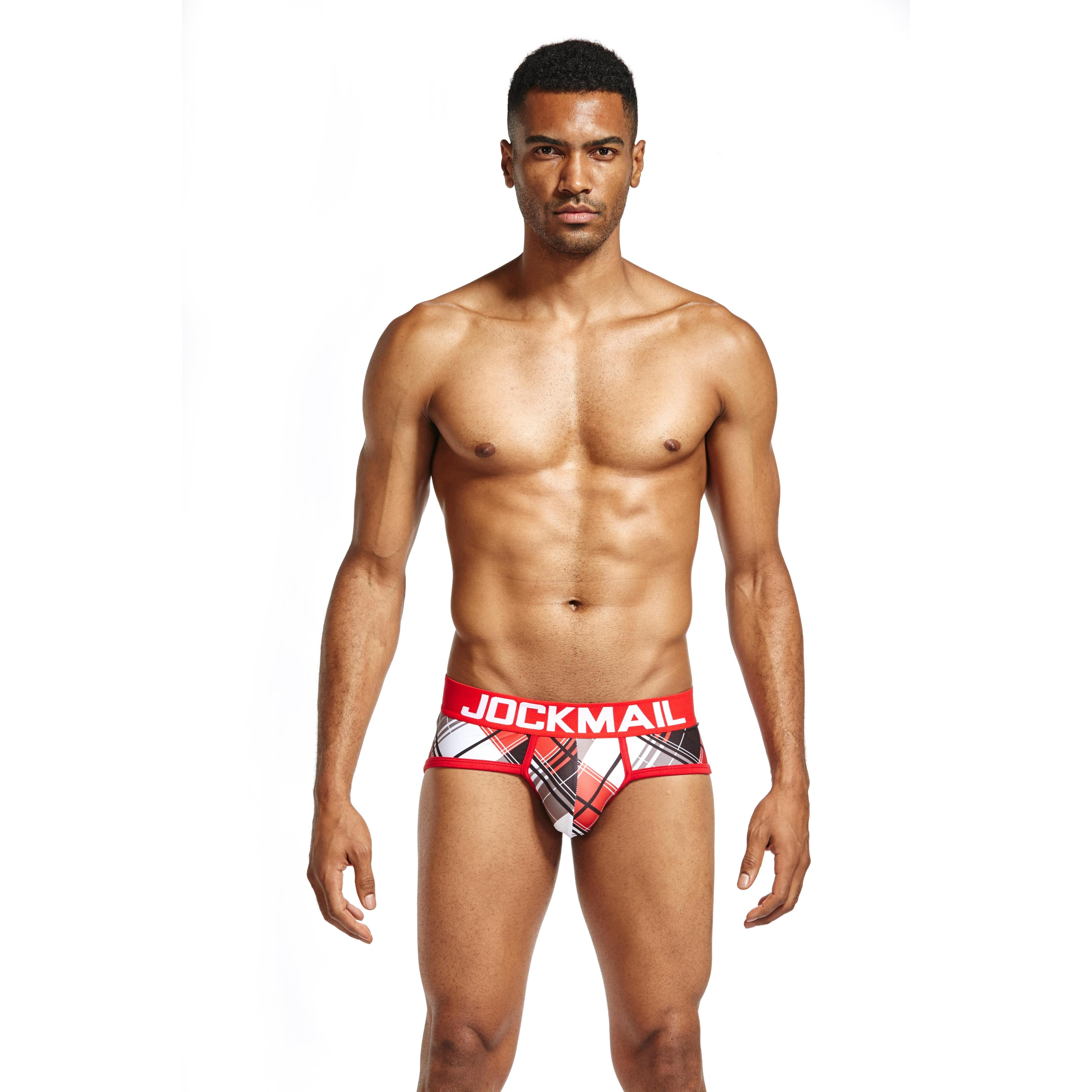 Men's JOCKMAIL JM327 Brief - Aqua - Red - JOCKMAIL