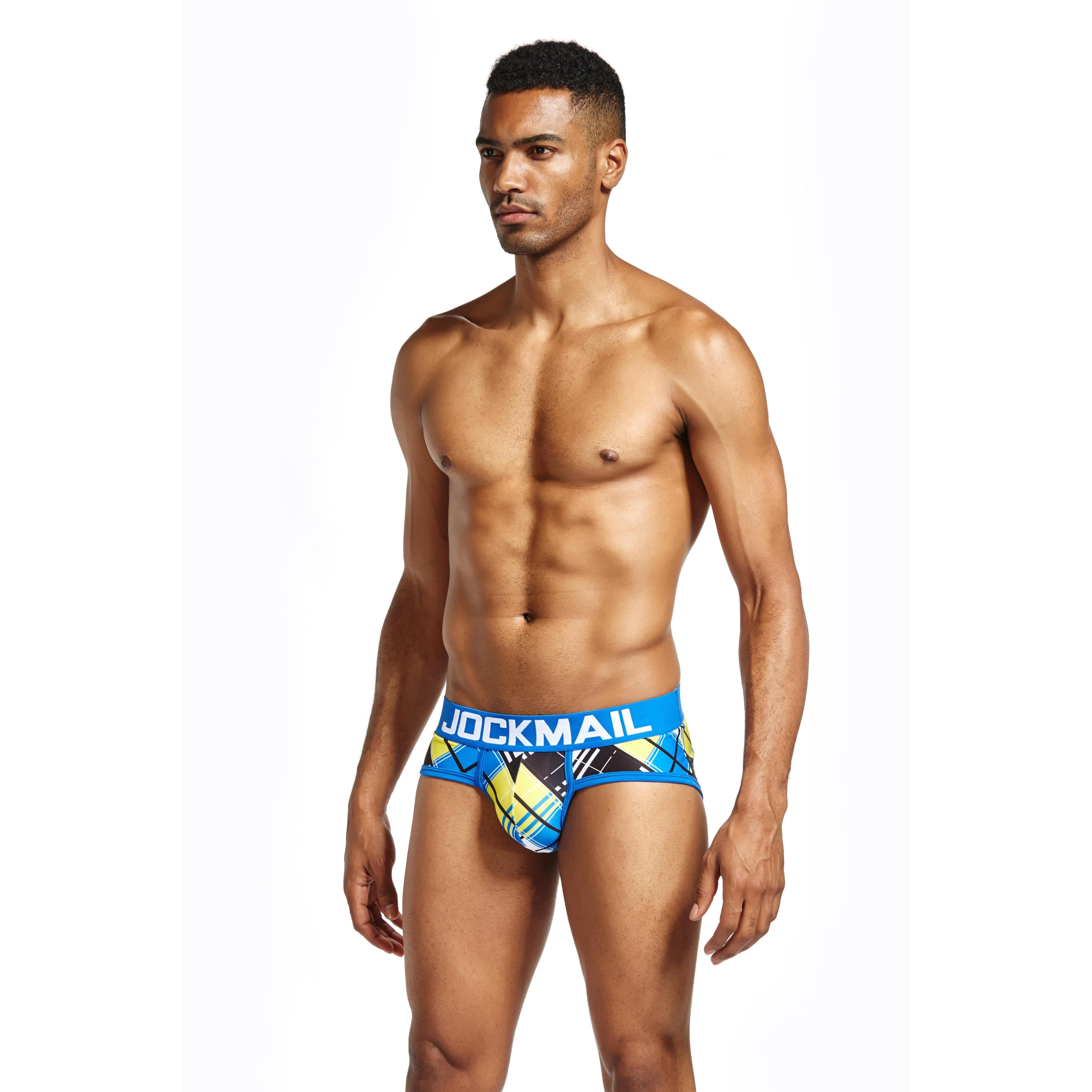 Men's JOCKMAIL JM327 Brief - Aqua - Red - JOCKMAIL