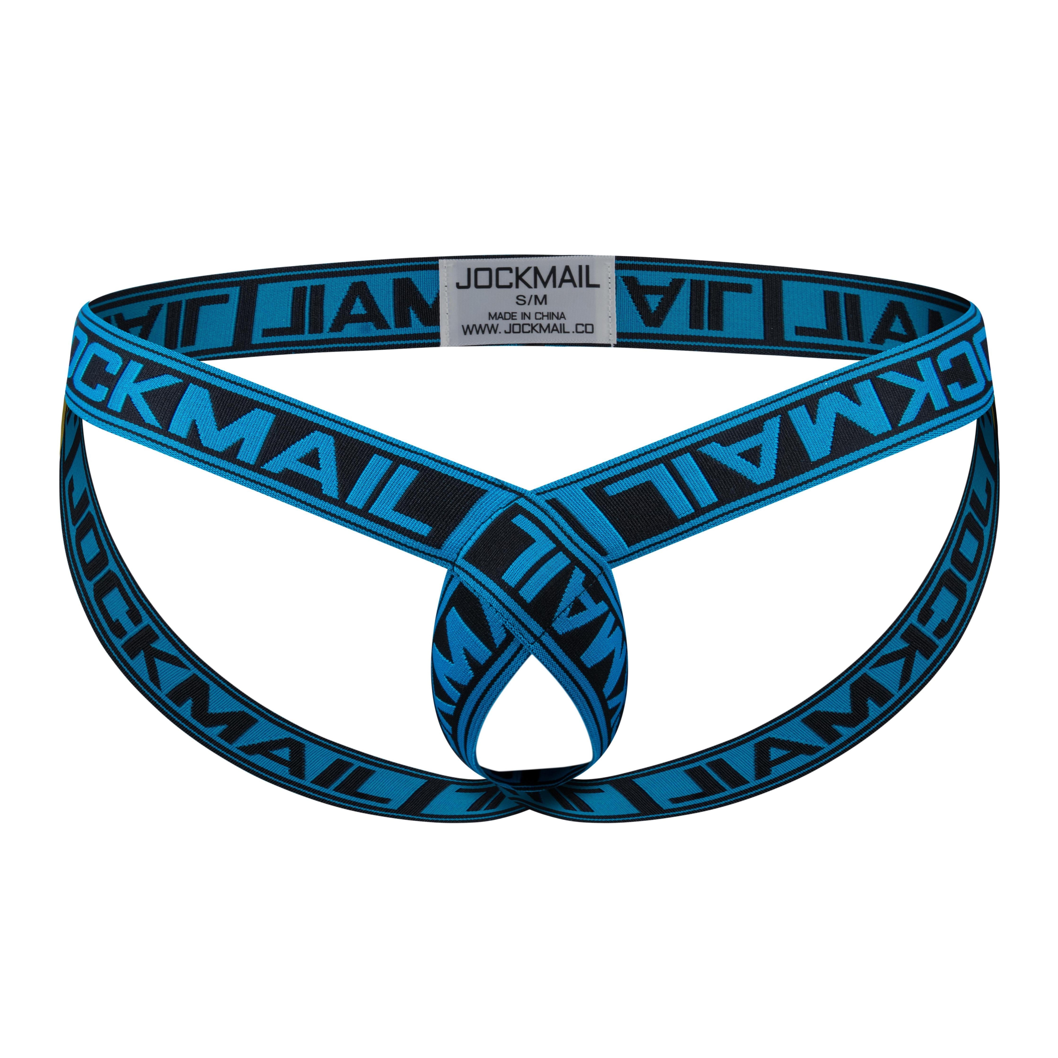 JOCK STRAP BLUE LEATHER with silver or black snaps and ring