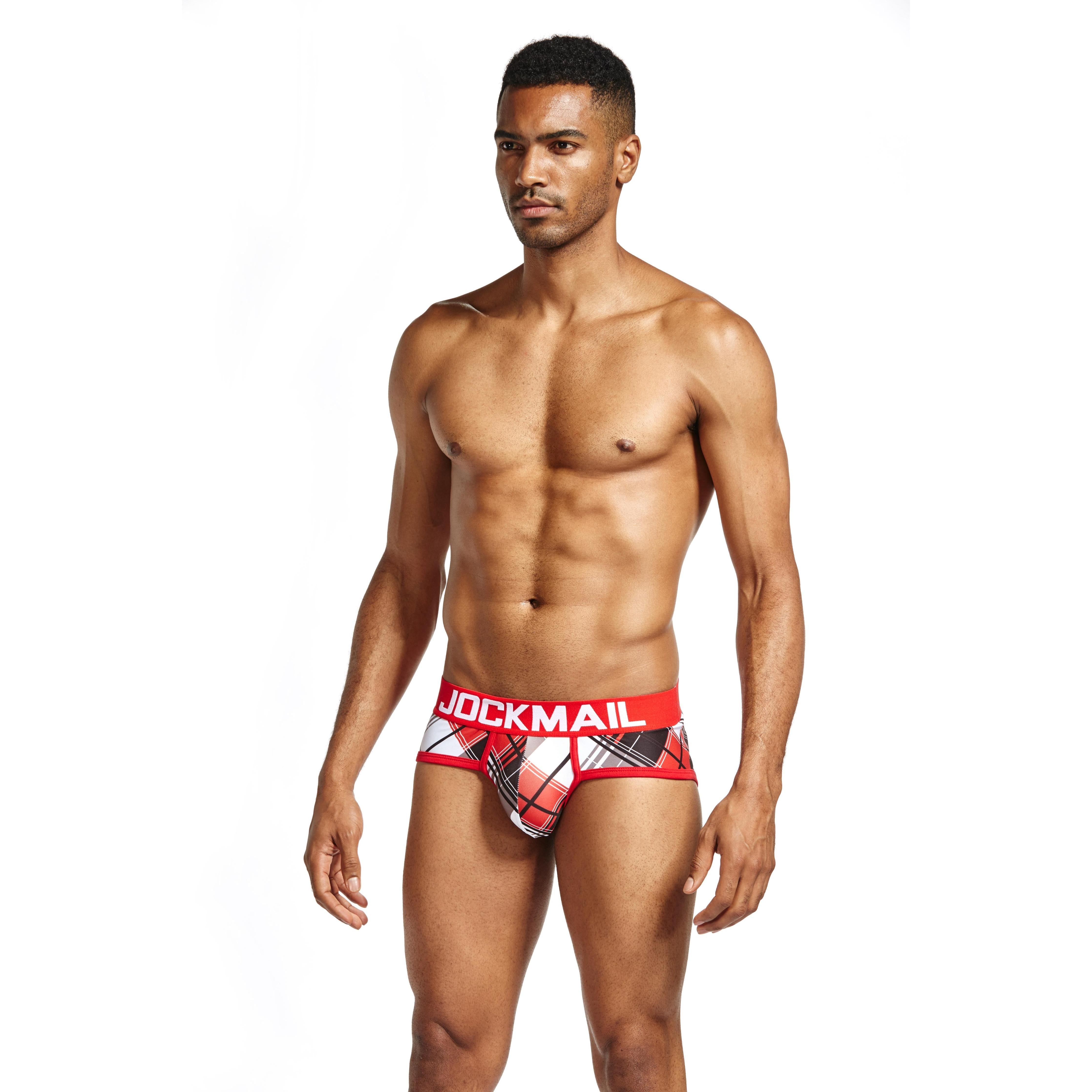 Men's JOCKMAIL JM327 Brief - Aqua - Red - JOCKMAIL